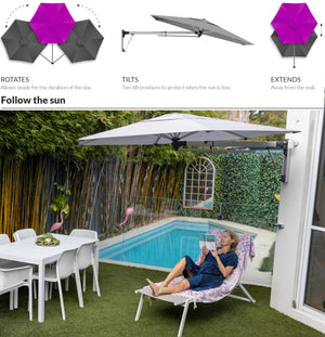9FT Hexagon Wall Mount Patio Umbrella with Gas-Assisted Opening