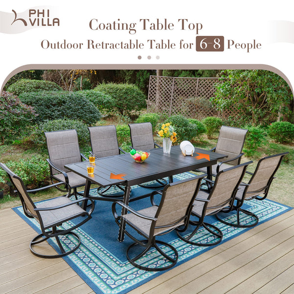 9-Piece Outdoor Patio Dining Set with Swivel Chairs and Extendable Table
