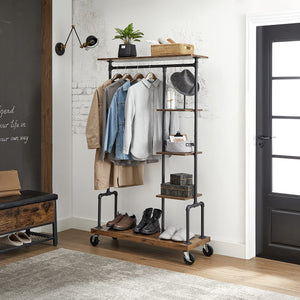 Industrial Clothing Rack with Wheels & 5-Tier Shelves