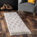 Moroccan Lattice Tassel Runner Rug 2'6" x 10' – Polyester High Pile, Stain Resistant