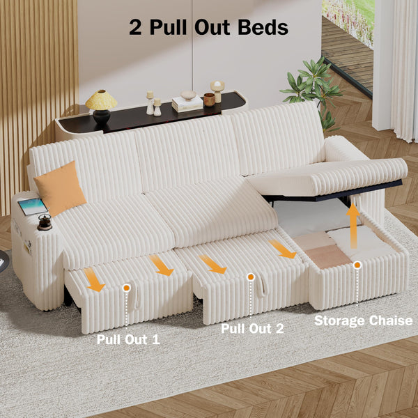 L-Shaped Sectional Sleeper Sofa Bed with Pull-Out Bed