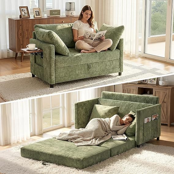 Convertible Loveseat Sofa Bed with Foldable Side Table
