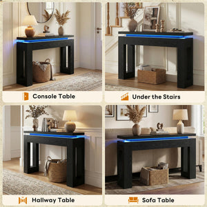 Console Table with LED Lights, Charging Station & Storage Drawers