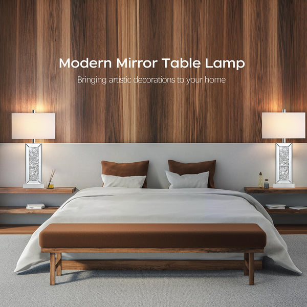 Mirrored Crystal Touch Table Lamps Set of 2 with USB Charging Ports