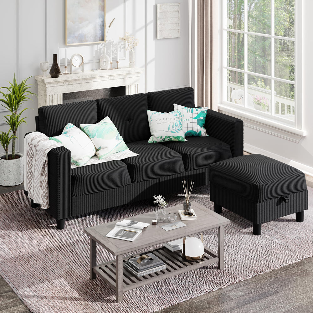3-Seat L-Shaped Sectional Sofa with Storage Ottoman & Reversible Chaise