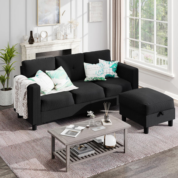 3-Seat L-Shaped Sectional Sofa with Storage Ottoman & Reversible Chaise