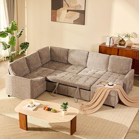 Modular Sectional Sleeper Sofa with Pull-Out Bed & Storage | Chenille | 107"