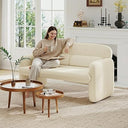 Small Loveseat with Rattan Armrests & Sherpa Fabric