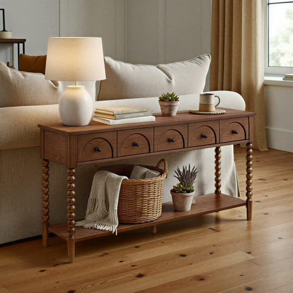 58" Narrow Console Sofa Table with Drawers & Lower Shelf