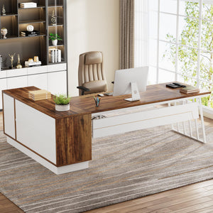 L-Shaped Executive Desk with File Cabinet & Storage