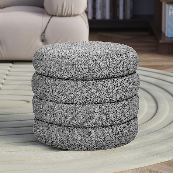 Round Storage Ottoman with Removable Lid