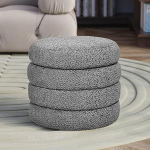 Round Storage Ottoman with Removable Lid – Upholstered Vanity Stool