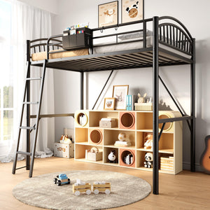 Twin Metal Loft Bed with Guardrails & Ladder