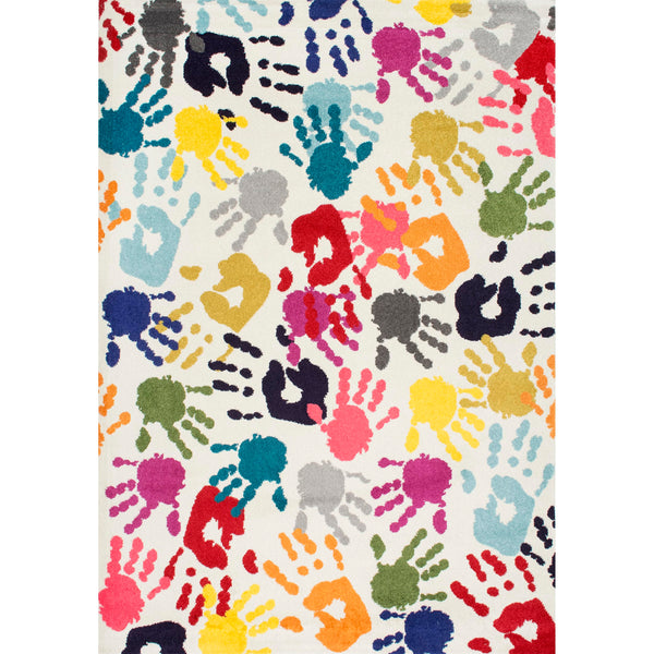Kids Handprint Area Rug 5x8 Multicolor Polypropylene