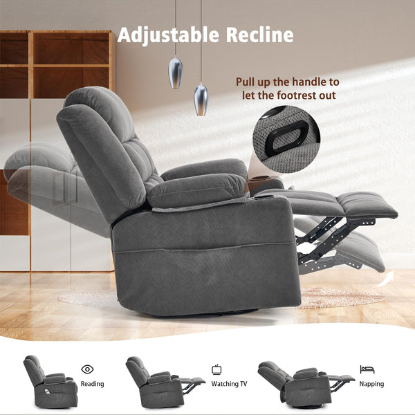 Swivel Rocker Recliner Chair with Massage & Heat