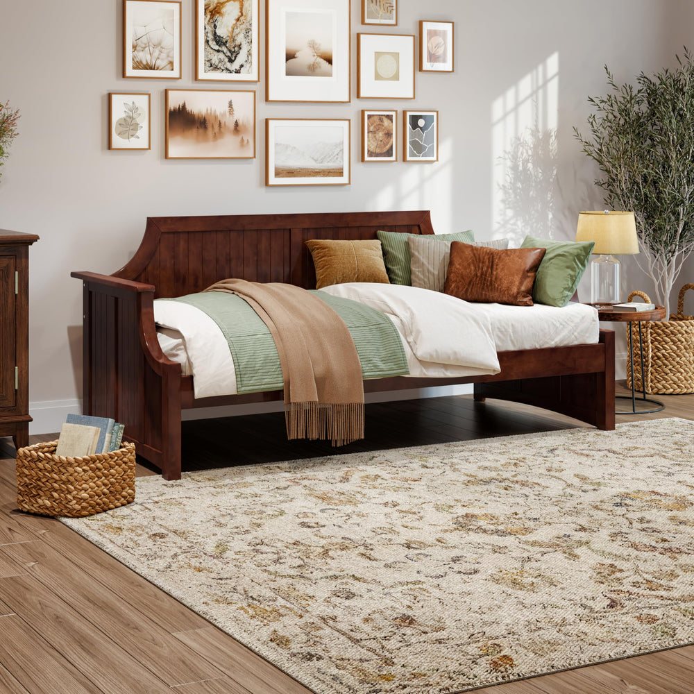 Twin Size Solid Wood Daybed with Curved Beadboard Back