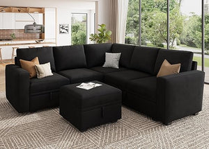 U-Shaped Modular Sectional Sofa with Storage Ottoman