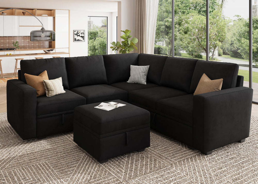 U-Shaped Modular Sectional Sofa with Storage Ottoman