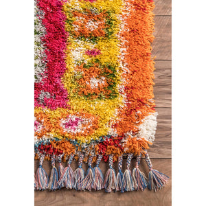 Moroccan Shag Area Rug – Multi-Color Trellis, Power-Loomed Polypropylene