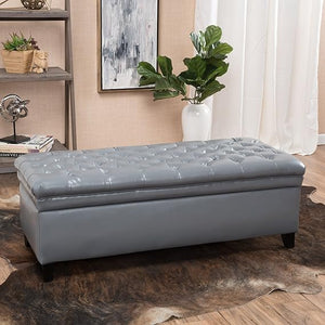 Tufted Fabric Storage Ottoman with Birch Legs