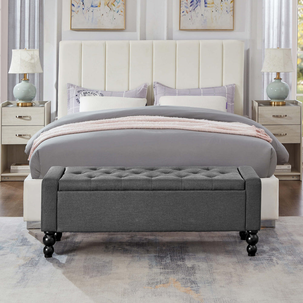 50-Inch Upholstered Storage Ottoman Bench with Safety Hinge – 660 lb Capacity