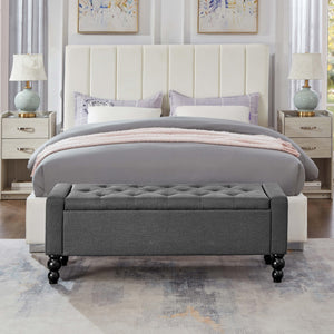 50-Inch Upholstered Storage Ottoman Bench with Safety Hinge – 660 lb Capacity
