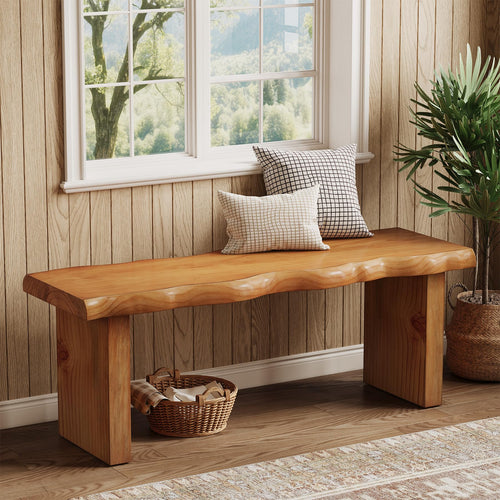 47" Solid Pine Wood Bench – Farmhouse Entryway & Dining Bench