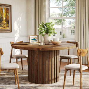 47" Round Solid Wood Dining Table – Farmhouse Pedestal Base