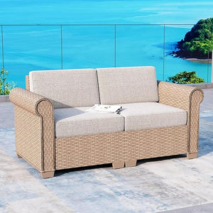 L-Shape Outdoor Wicker Sectional Sofa Set with Cushions & Coffee Table