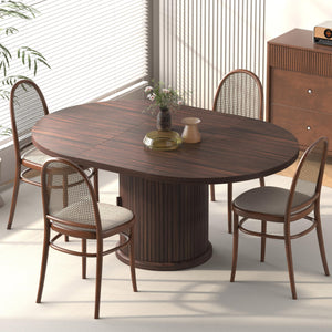 Extendable Round Dining Table with 2-Tier Storage Shelf – Seats 4–6, Black Walnut