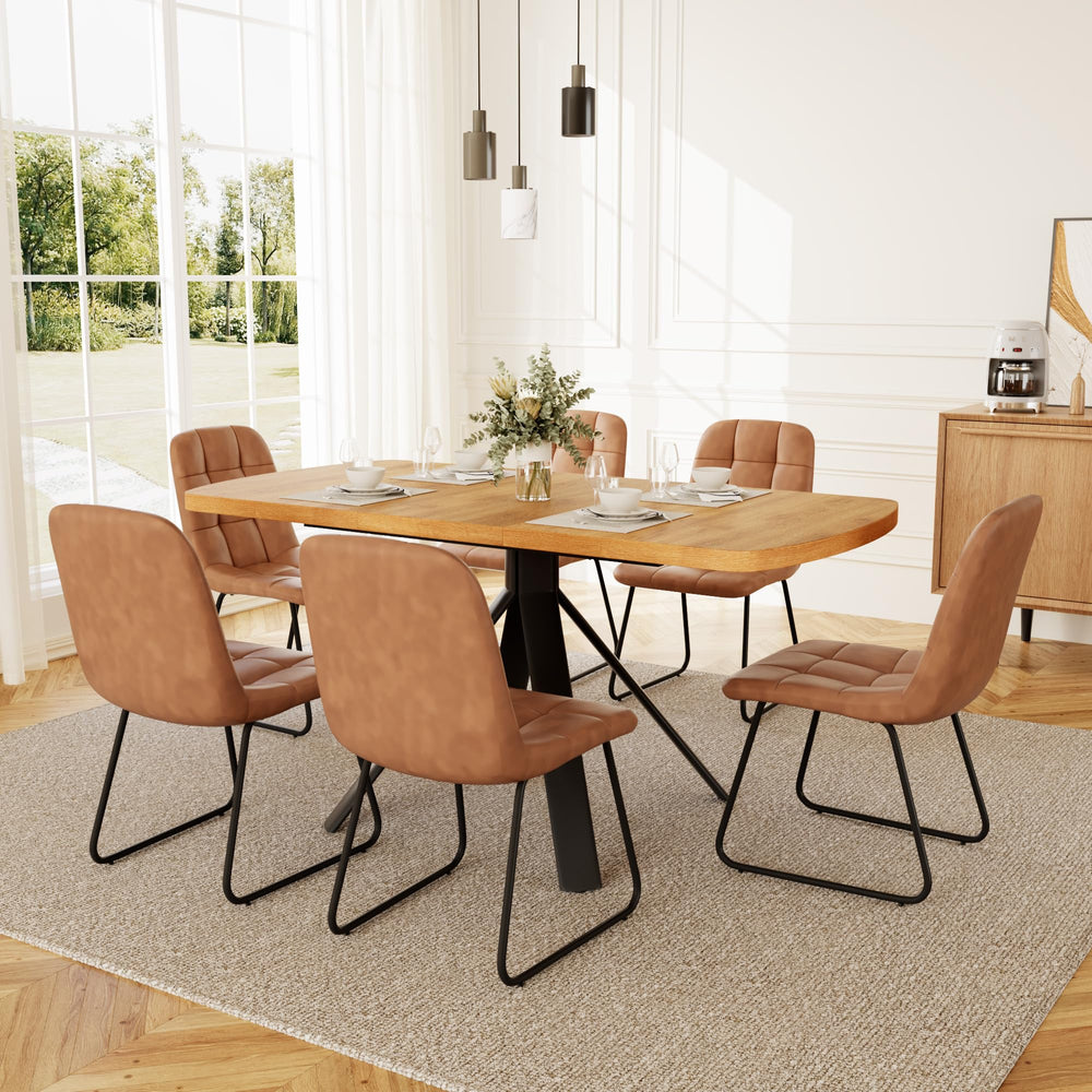 Extendable Dining Table Set for 6 with Upholstered Chairs