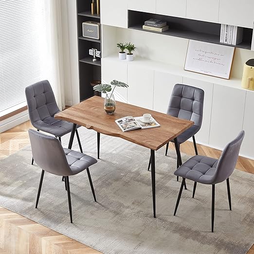 5-Piece Rectangular Dining Table Set with Velvet Chairs & Metal Legs