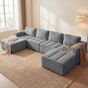Modular Sectional Sofa with Ottoman - U-Shaped Cloud Couch