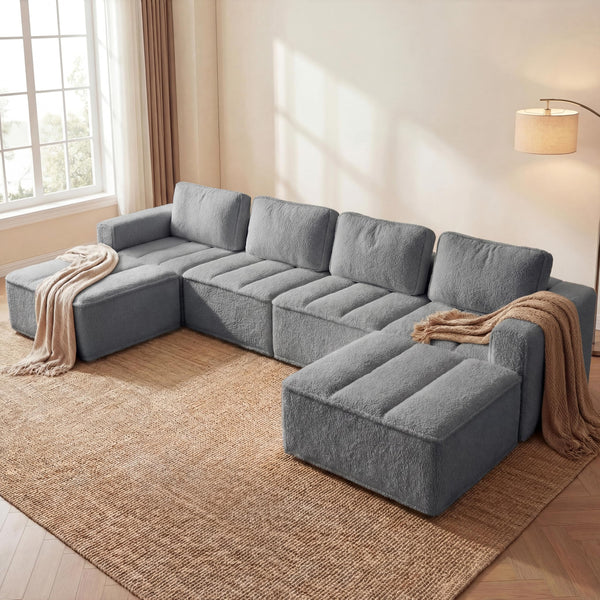 Modular Sectional Sofa with Ottoman – L-Shape & U-Shape, Cloud Couch, No Assembly
