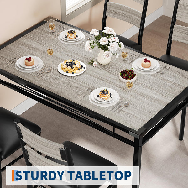 5-Piece Industrial Dining Table Set for 4 with Upholstered Chairs