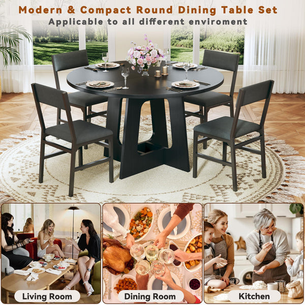 Round Dining Table Set with Upholstered Chairs