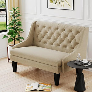 50" Modern Loveseat Settee Sofa – Linen Fabric, Tufted 2-Seat Couch