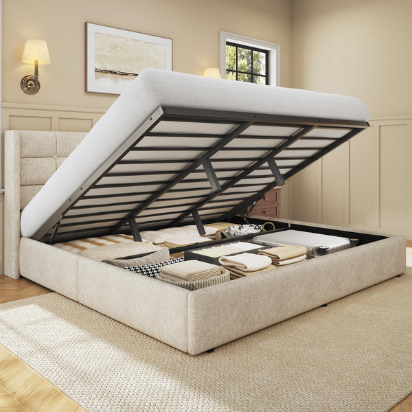 Lift Up Storage Bed Frame with Wingback Headboard