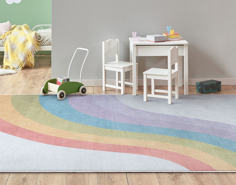 Rainbow Multi-Color Flat-Weave Playroom Area Rug
