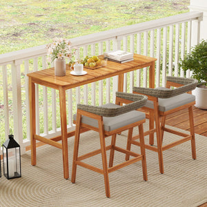 Acacia Wood Outdoor Bar Table with Slatted Top & Adjustable Feet