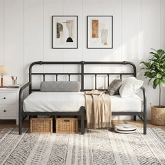 Bednowitz 12 Inch Twin Metal Daybed Frame with Headboard, Sofa Bed for Living Room, Heavy Duty Twin Size Day Bed for Bedroom Guest Room, Easy Assembly, Black