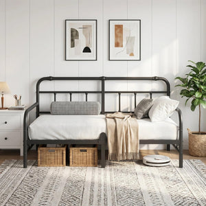Bednowitz 12 Inch Twin Metal Daybed Frame with Headboard, Sofa Bed for Living Room, Heavy Duty Twin Size Day Bed for Bedroom Guest Room, Easy Assembly, Black