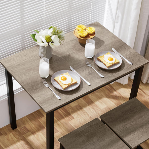 3-Piece Industrial Dining Table Set with 2 Stools
