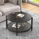 Round Coffee Table with Rattan Storage Shelf