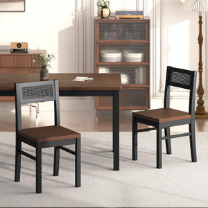 5-Piece Dining Table Set with Rattan Back Chairs