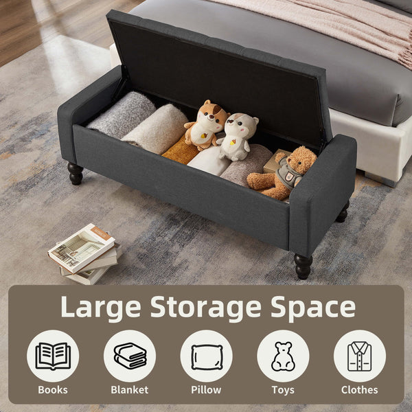 50-Inch Upholstered Storage Ottoman Bench with Safety Hinge – 660 lb Capacity