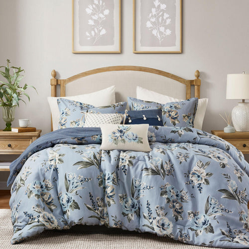 Vintage Floral Reversible Comforter Set – 7 Piece Bedding