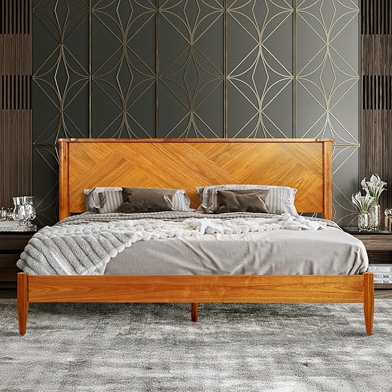 Solid Wood Platform Bed Frame with High Headboard