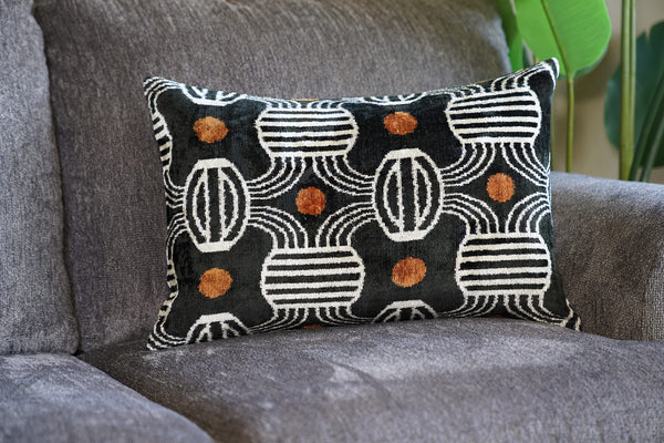 Handmade Velvet Throw Pillow – Geometric Striped, Down Feather Fill