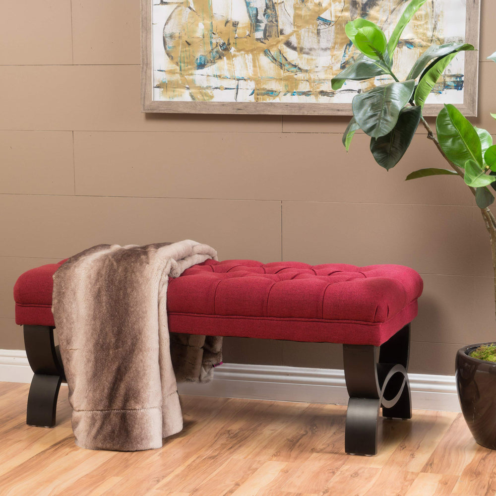 Tufted Fabric Ottoman Bench – Deep Red